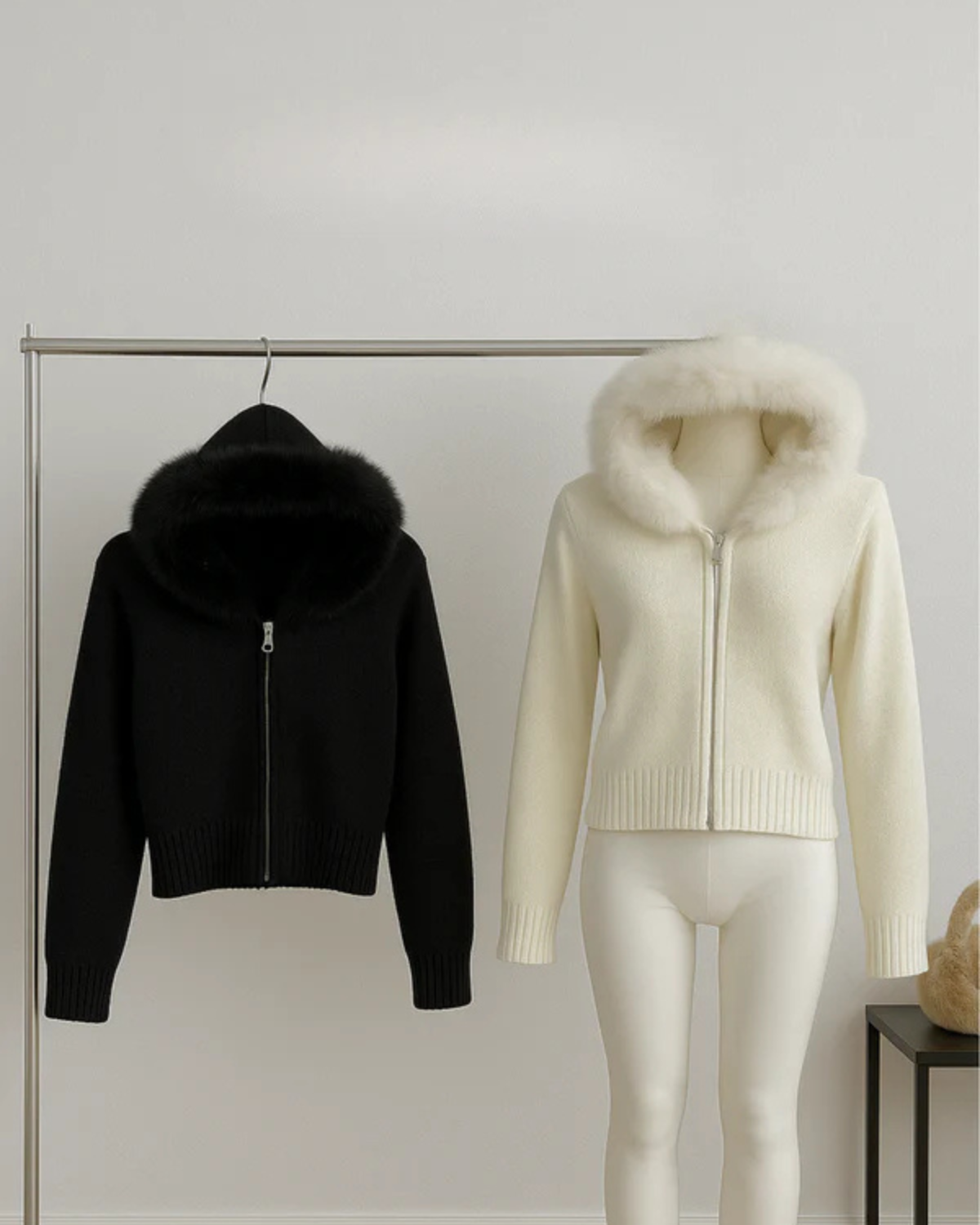 ELLESA - STRICKJACKE MIT KUNSTFELLKRAGEN