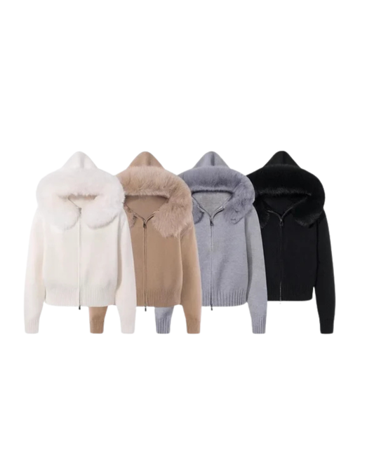 ELLESA - STRICKJACKE MIT KUNSTFELLKRAGEN