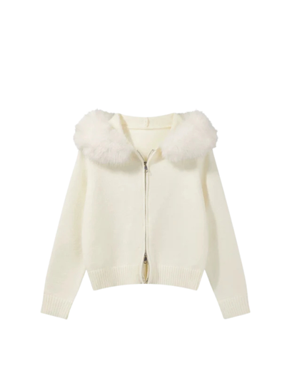 ELLESA - STRICKJACKE MIT KUNSTFELLKRAGEN