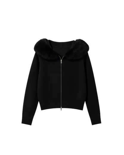 ELLESA - STRICKJACKE MIT KUNSTFELLKRAGEN